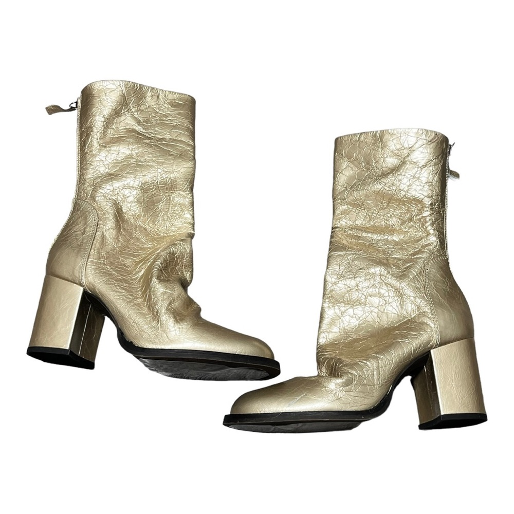 women’s FREE PEOPLE NWT NO BOX Date Night Elle gold metallic Block Heel size 7 - Picture 7 of 10